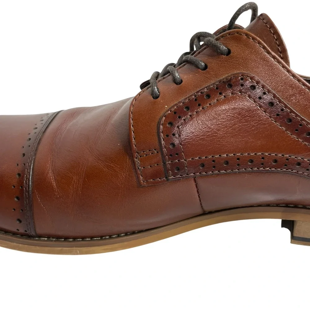 Stacy Adams Mens Cognac Brown Leather Cap Toe Brogue Derby Dress Shoes size 12M